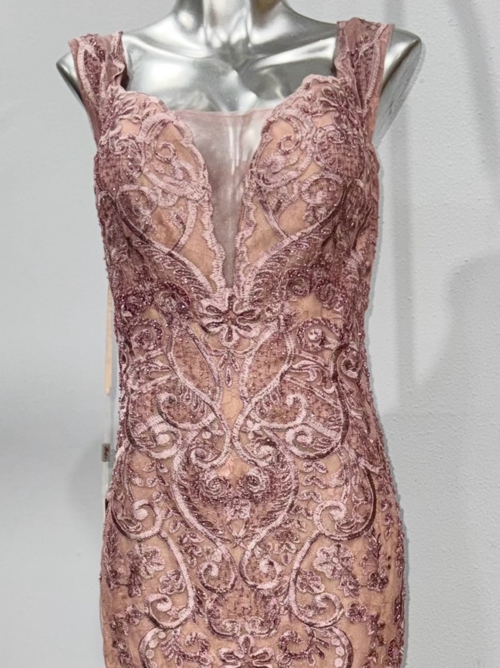 Embroidered Lace Prom Dress in Dusty Rose
